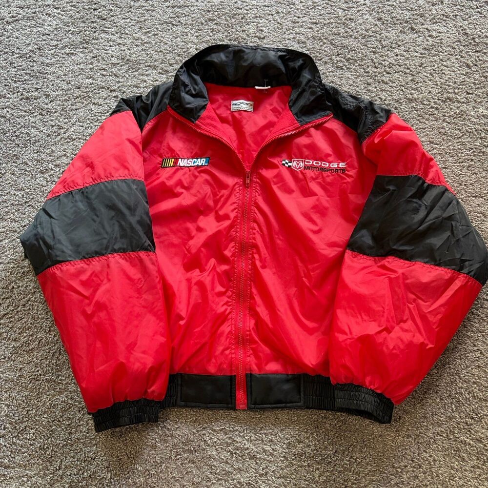 Vintage Dodge Motorsports Full Zip Puffer Jacket Racing Embroidered Sz L NASCAR
